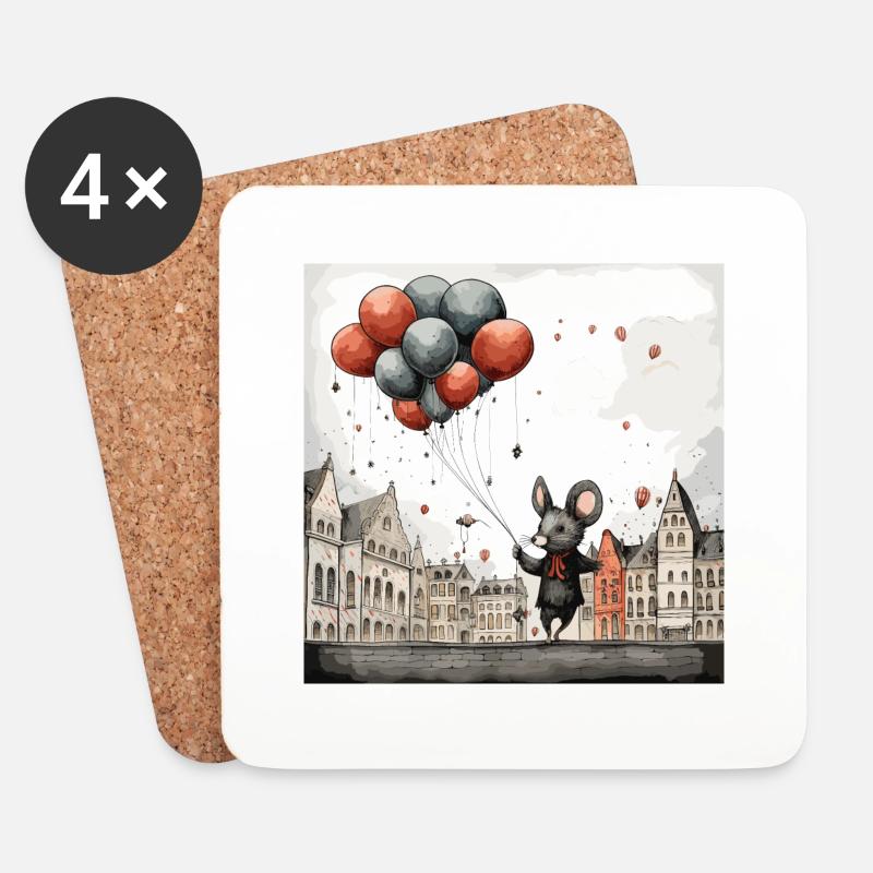 Maus mit Luftballons - Untersetzer (4er-Set) - Weiß