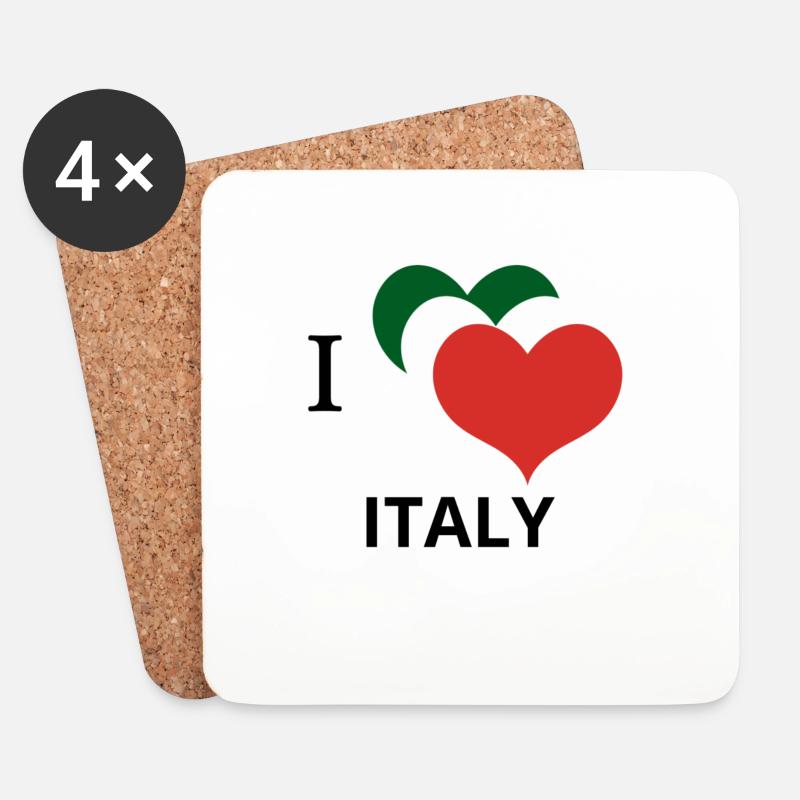 ICH LIEBE ITALIEN Typografie-Logo-Design - Untersetzer (4er-Set) - Weiß