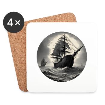 Bateau pirate / Bateau / Mer / Océan / Vagues - Dessous de verre (lot de 4) - blanc - Devant