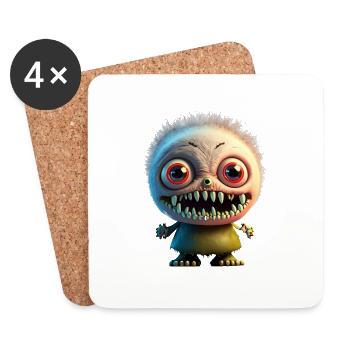 Joyeux Halloween mignon monstre langue de plaisir effrayant - Dessous de verre (lot de 4) - blanc - Devant