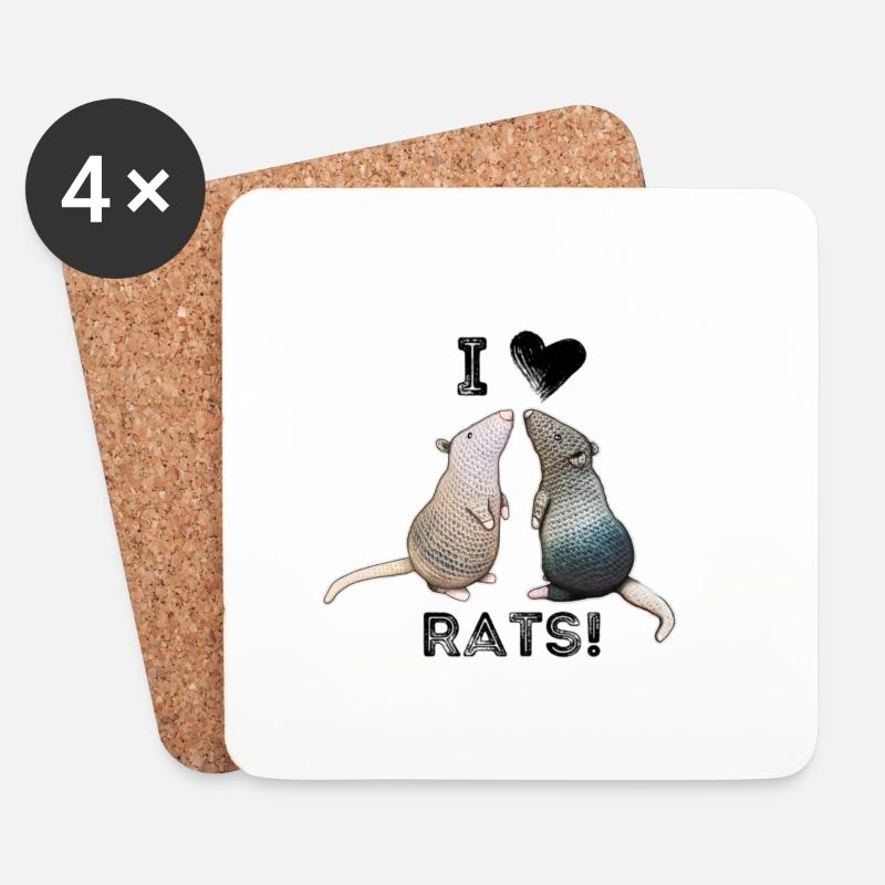 Ratten - I love Rats - Untersetzer (4er-Set) - Weiß