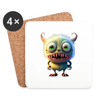 Joyeux Halloween mignon monstre langue de plaisir effrayant - Dessous de verre (lot de 4) - blanc - Devant