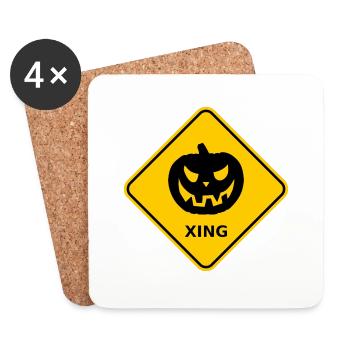 Warnschild "Kürbis Wildwechsel / Pumpkin Xing" - Untersetzer (4er-Set) - Weiß - Vorne