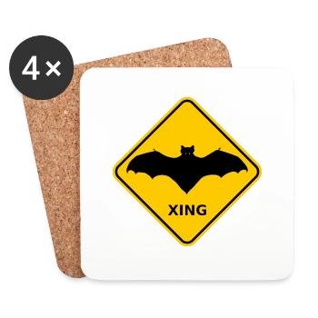 Warnschild "Wildwechsel Fledermäuse / Bats Xing" - Untersetzer (4er-Set) - Weiß - Vorne