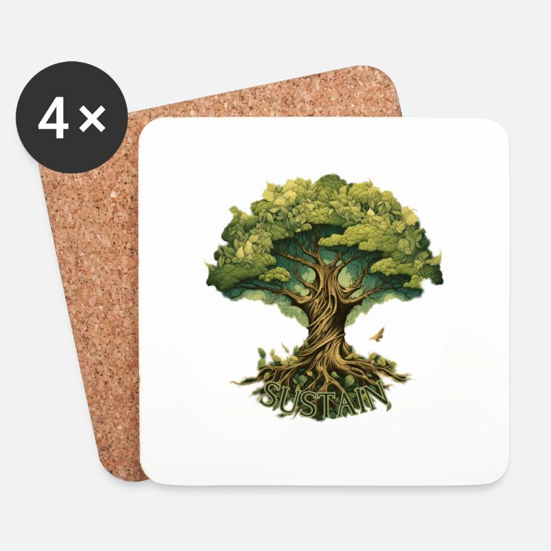 Der Baum der Nachhaltigkeit "SUSTAIN" - Untersetzer (4er-Set) - Weiß
