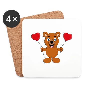 LIEBE - LUFTBALLONS - HERZEN - TEDDY - BÄR - LOVE - Untersetzer (4er-Set) - Weiß - Vorne