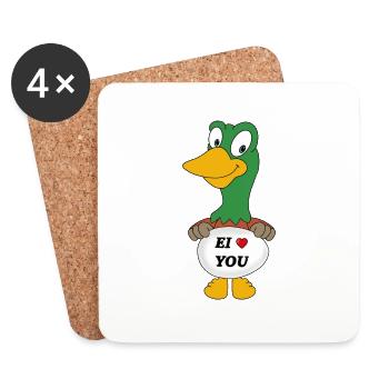 ENTE - LIEBE - EI - EIER - LUSTIGER VOGEL - ERPEL - Untersetzer (4er-Set) - Weiß - Vorne