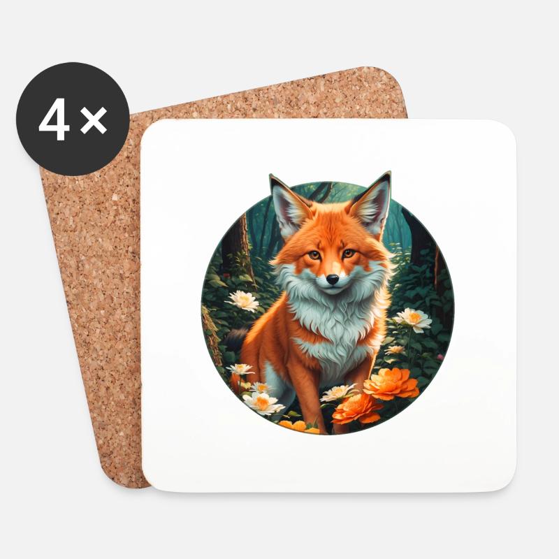 Fuchs im Blütenrausch Wald - Untersetzer (4er-Set) - Weiß