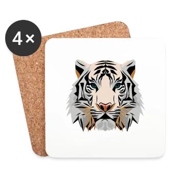 white tiger face vector look geometric proud stron - Coasters (set of 4) - white - Front