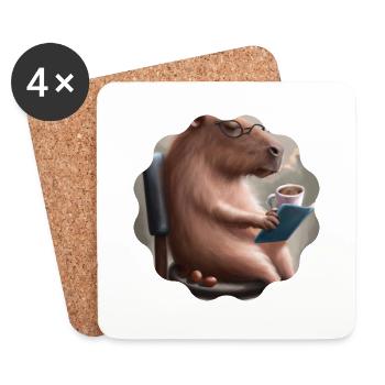 Capybara Kaffeepause - Untersetzer (4er-Set) - Weiß - Vorne