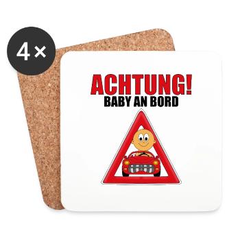 ACHTUNG! BABY AN BORD - AUTO - KIND - KINDER - Untersetzer (4er-Set) - Weiß - Vorne