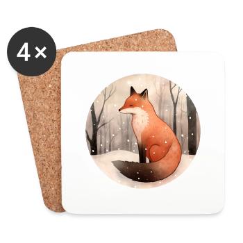 Renard en hiver - Dessous de verre (lot de 4) - blanc - Devant