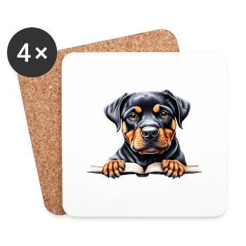 Rottweiler Dog Rottweiler Puppy Book Reading Dogs - Coasters (set of 4) - white - Front