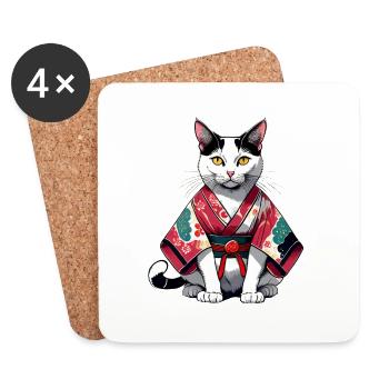 Kimono chat - Dessous de verre (lot de 4) - blanc - Devant