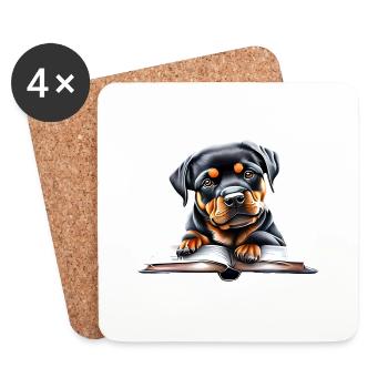 Read Book Dogs Rottweiler Rottweiler Puppy Dog - Coasters (set of 4) - white - Front