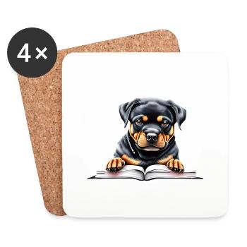 Dogs Rottweiler Book Reading Rottweiler Puppy Dog - Coasters (set of 4) - white - Front