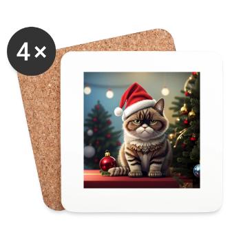 Süße Schlecht gelaunte Weihnachts Katze - Untersetzer (4er-Set) - Weiß - Vorne