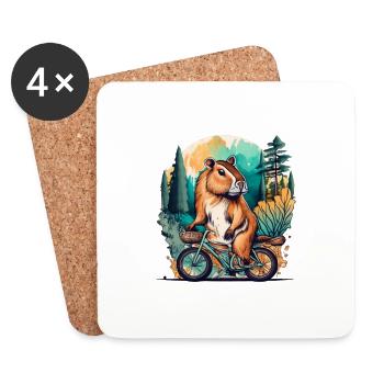 Capybara Riding A Bike - Drôle Capy Animal - Viral - Dessous de verre (lot de 4) - blanc - Devant