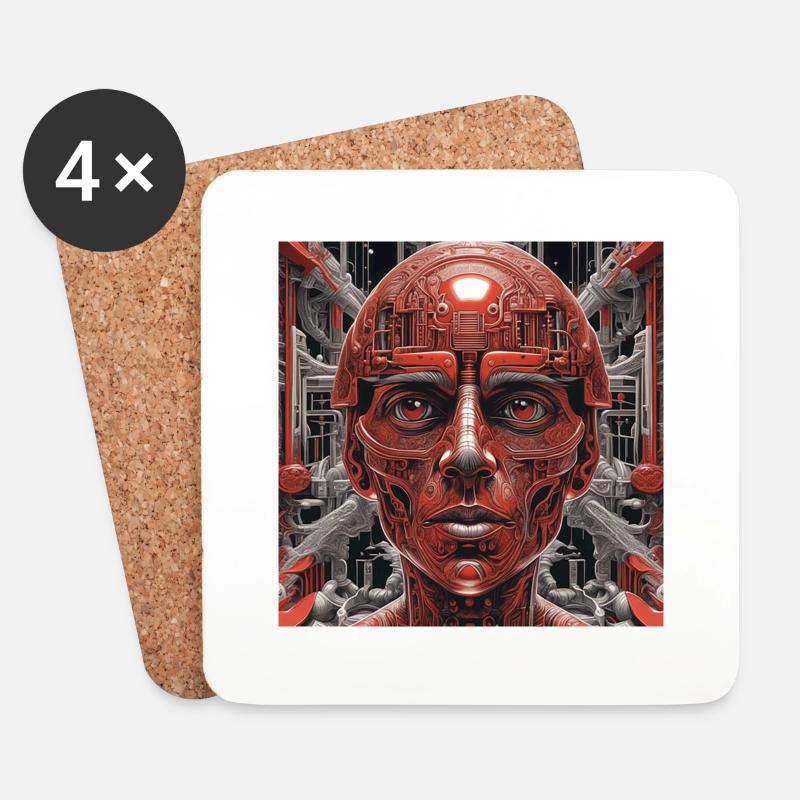 Techno red robot in the future - Coasters (set of 4) - white