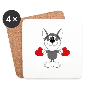 HUND - WOLFSHUND - SCHLITTENHUND - HUSKY - LIEBE - Untersetzer (4er-Set) - Weiß - Vorne