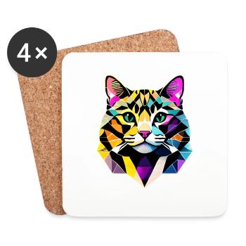 Chat, animal de compagnie, chat domestique, chaton, propriétaire de chat - Dessous de verre (lot de 4) - blanc - Devant