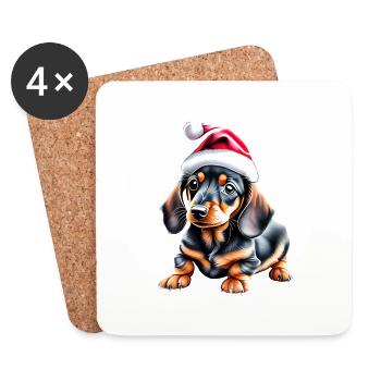 Dachshund X-Mas Dog Christmas Dachshund Puppy - Coasters (set of 4) - white - Front