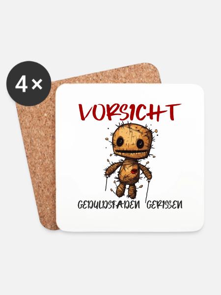 Voodoo Puppe - Vorsicht Geduldsfaden Gerissen - Untersetzer (4er-Set) - Weiß