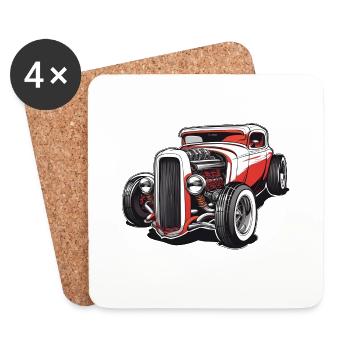 Hot Rod / Car / Vehicle / Automobile / Motor - Coasters (set of 4) - white - Front
