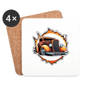 Hot Rod / Voiture / Véhicule / Automobile / Moteur - Dessous de verre (lot de 4) - blanc - Devant