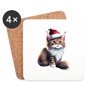 Maine Coon Christmas Cat X-Mas Cat Kitten - Coasters (set of 4) - white - Front