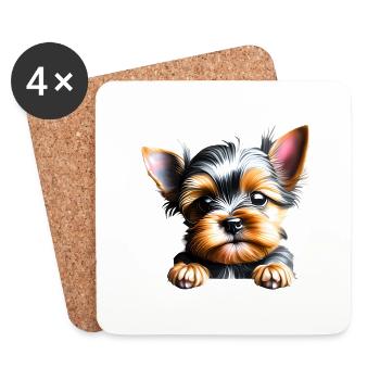 Chiot Chien Propriétaire Chien Yorkshire Terrier - Dessous de verre (lot de 4) - blanc - Devant