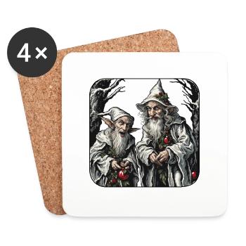 Wichtel / Zwerg / Fee / Weihnachten / Elf - Untersetzer (4er-Set) - Weiß - Vorne