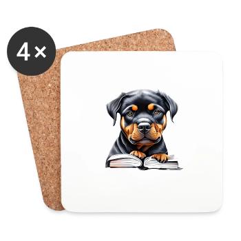 Rottweiler Dog Book Reading Dogs Rottweiler Puppy - Coasters (set of 4) - white - Front