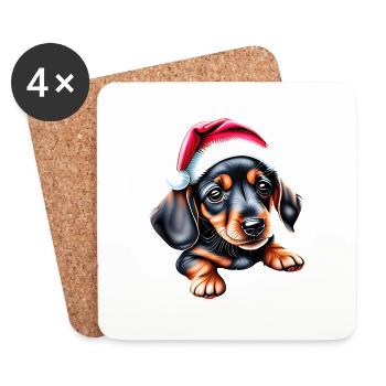 Dachshund Weihnachten Hund Dackelwelpe X-Mas - Untersetzer (4er-Set) - Weiß - Vorne