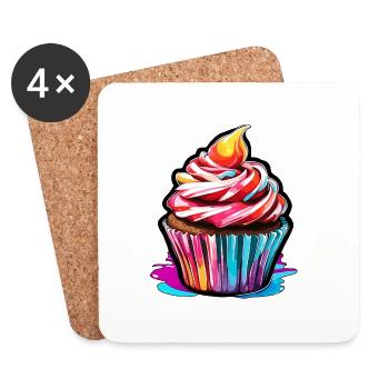 Cupcake / Muffin / Gebäck / Dessert / Kuchen - Untersetzer (4er-Set) - Weiß - Vorne