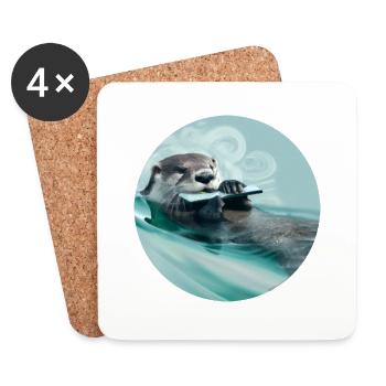 Musicien de loutre - Dessous de verre (lot de 4) - blanc - Devant