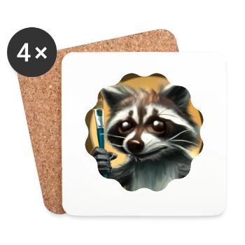 Künstler Waschbär - Untersetzer (4er-Set) - Weiß - Vorne