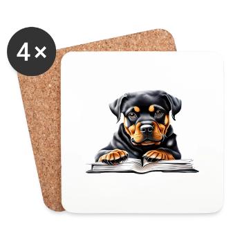 Rottweiler Rottweiler Puppy Dog Book Reading Dogs - Coasters (set of 4) - white - Front