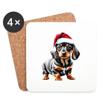 Dachshund X-Mas Dog Christmas Dachshund Puppy - Coasters (set of 4) - white - Front