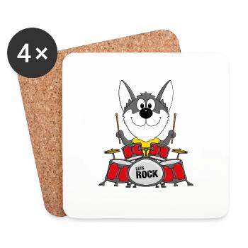 SCHLAGZEUG - MUSIK - HUSKY - HUND - SCHLITTENHUND - Untersetzer (4er-Set) - Weiß - Vorne