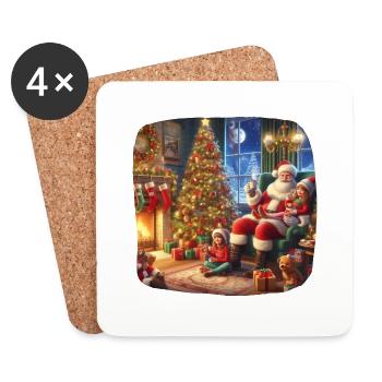 Santa Claus Kids Socks Christmas Tree - Coasters (set of 4) - white - Front