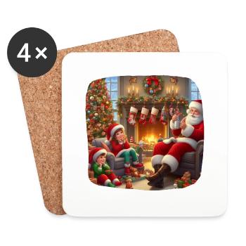 Weihnachtsmann Heiligabend Familie Rentiere - Untersetzer (4er-Set) - Weiß - Vorne