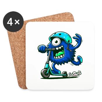 Cute funny blue monster on escooter - Coasters (set of 4) - white - Front