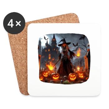 Witch Skeleton Castle Fire Pumpkins Fear - Coasters (set of 4) - white - Front