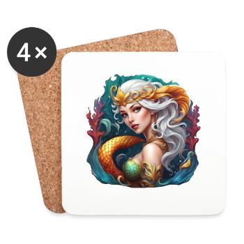 Mermaid / Mermaid / Mythical Creature / Fin / Sea - Coasters (set of 4) - white - Front
