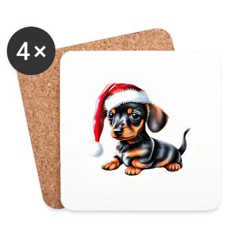 Dachshund X-Mas Dogs Christmas Dachshund Puppy - Coasters (set of 4) - white - Front