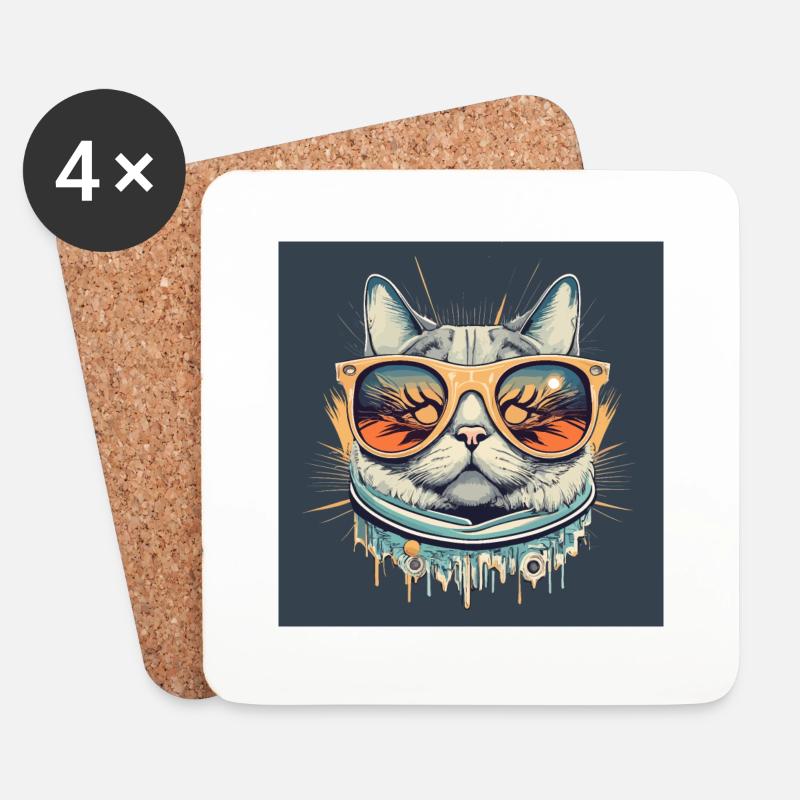 lustige Katze bunte Brille - Untersetzer (4er-Set) - Weiß