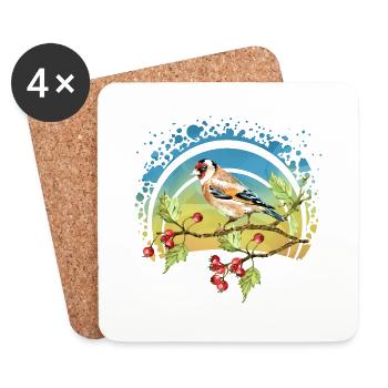 Oiseau coloré - Dessous de verre (lot de 4) - blanc - Devant