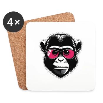 Monkey / Animal / Zoo / Chimpanzee / Wild / Comic - Coasters (set of 4) - white - Front