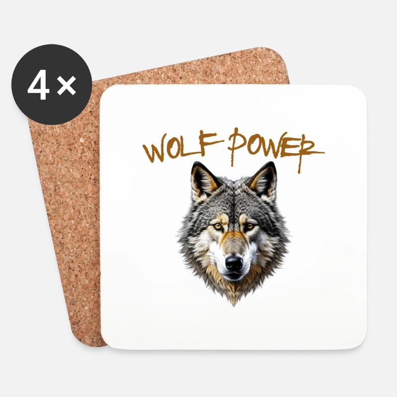Wolf Power, die Kraft des Wolfes - Untersetzer (4er-Set) - Weiß